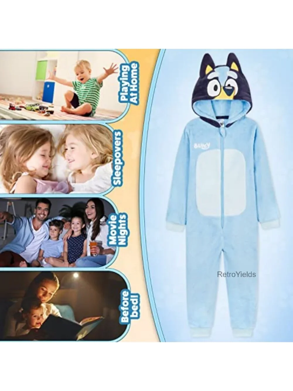 Bluey One Piece Pajamas for Kids Toddlers, Fleece Zip Front Sleepwear,